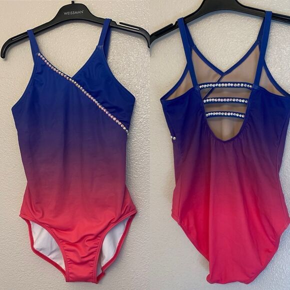 Weissman Balera Costume solo custom dance rhinestone Ombre Leotard PL12366 LC - Picture 1 of 15